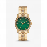 Michael Kors Runway Pav&eacute; kuldse tooni ja malahhiidiga k&auml;ekell MK7390 kuld
