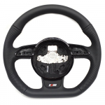Sobib A4 B8 A3 8V A4 A5 A7 Q3 Q5 Q7 musta &otilde;mblusega t&auml;isnahast perforeeritud lameda p&otilde;hjaga roolirattale leather bare wheel must