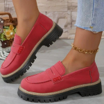 Naiste &uuml;hev&auml;rvilised platvormiga mokassiinid Naine S&uuml;gis Briti stiilis madalad mugavad paksu kontsaga pealelibistatavad kingad Zapatillas Mujer 36 punane