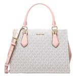 MICHAEL KORS MARILYN Br&auml;ndi logotr&uuml;kiga kunstnahast k&auml;ekott Keskmine Naiste Valge roosade detailidega valge