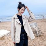 S&uuml;gis-talv uus stiilne nahktagi naistele Korea stiilis l&uuml;hike &uuml;hev&auml;rviline pikkade varrukatega PU nahktagi naistele vabaajar&otilde;ivaste jaoks S