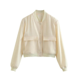 Vintage soliidne pikkade varrukatega Bomber jope Naiste vabaaja mantlid T&auml;navar&otilde;ivad Naistele Elegantne rev&auml;&auml;riga t&otilde;mblukuga jakk XS beež