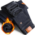Meeste fliisist soojad teksad talveks paksendatud pl&uuml;&uuml;sist sametist &auml;ri kontori denim p&uuml;ksid br&auml;ndi riided venivad vabaaja meestep&uuml;ksid 32 must