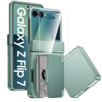 Samsung Galaxy Z Flip 7 jaoks kaardihoidjaga [RFID-blokeering] ja hingekaitse ning HD-ekraanikaitsega, vastupidav kriimustuskindel telefoni&uuml;mbris - sinine heleroheline v&auml;rv