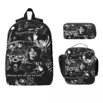 3 tk MCR My Chemical Romance Rock B&auml;ndi Seljakotikomplekt Poisi T&uuml;druku Pinalikottide Raamatukoti Komplektid L&otilde;unakarbiga Kooli Seljakoti jaoks gray