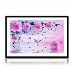 Roosi&otilde;ied ja t&otilde;eline kell 5D t&auml;isteemantmaal Tikandid isetegemine k&auml;sit&ouml;&ouml; kodukaunistus seinamaaling kodune meelelahutus 50x30cm roosa