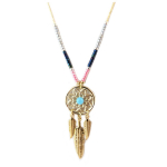 7bis [Q1534] - Collier artisanal 'Boho' turquoise rose  dor&eacute; (dreamcatcher) - 40x16 mm t&uuml;rkiissinine