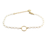 7bis [Q6112] - Bracelet artisanal 'Boho' blanc dor&eacute; -  9 mm- perles 3 mm valge