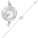 Les Tr&eacute;sors De Lily [Q9358] &ndash; k&auml;sit&ouml;&ouml;na valmistatud h&otilde;bedast k&auml;ev&otilde;ru Licorne My Unicorn h&otilde;bedane p&auml;rlmutter (roodiumiga kaetud) &ndash; 14x14 mm valge