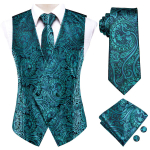 Moodne meeste &uuml;likonnavest Punane Sinine Paisley vest lips Hanky ​​mansetin&ouml;&ouml;pide komplekt pulmadeks M