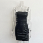 Olkaimeta PU-nahast minikleit seljataga komplektid suve&ouml;&ouml;klubi peol Bodycon kleidid varrukateta Solid SL S must