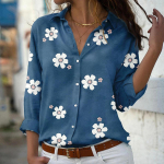 Juhuslik vaba lillemustriga naiste pikkade varrukatega s&auml;rk, n&ouml;&ouml;biga &uuml;les t&otilde;stetud rev&auml;&auml;r Roheline sinine &uuml;lisuur pluus L sinine