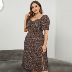 Suures suuruses naiste suvine prantsuse ruudu kaelusega v&ouml;&ouml;koht l&otilde;hikuga pikk lilleline kleit XL-5XL XL punane
