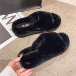 Naiste platvorm talvesussid Pehmed soojad karusnahast sussid Slip On Mules liugused Vabaaja karvased sussid naiste siseruumides kunstkarusnahast lium&auml;ed 42 must
