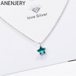 ANENJERY Lihtne Sweet Chain Kaelakee Ocean Blue Crystal Little Star kaelakee Naistele Ehted Kingitused S-N246 h&otilde;be