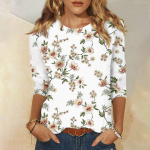 (V&uuml;rtsikas kana)Naiste uus, &uuml;mara kaelusega moeprint, 3/4 varrukatega lillemustriga T-s&auml;rk &otilde;huke vabaaja topid L sinine