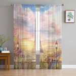 Eiffeli torni vanatempel Must valge t&uuml;ll l&auml;bipaistvate kardinatega elutuppa Magamistoa K&ouml;&ouml;gi aknakattega &scaron;ifoonkardin 1 PCS W100XH250cm