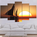 5 paneelimaastiku jaht merel p&auml;ikeseloojangul L&otilde;uend Maalimine Plakatid ja tr&uuml;kised Seinakunst Pilt Elutuba Kodukaunistus Ilma raamita 20x35cm*2 20x45cm*2 20x55cm*1