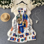 Etniline vanaaegne maalimine Graffiti Prinditud rannapuhkuse kleit Naiste uus mood suvine varrukateta spagetid vabaajakleidid S