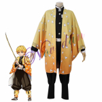Anime Demon Slayer Kimetsu No Yaiba Kamado Tanjirou Agatsuma Zenitsu Tomioka Giyuu Nezuko Kimono Uniform Cosplay Kost&uuml;&uuml;m Agatsuma Zenitsu-L&Kimetsu no Yaiba beige