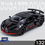 1/32 Scale Bugatti Divo Diecast automudeli m&auml;nguasi, tagasit&otilde;mmatav m&auml;nguasi koos heli ja valgusega lastele V&auml;ikelapse poistele T&uuml;drukutele Kingikogu 1/32-14.8x6.4x3.6cm must