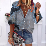 2023. aasta suves&uuml;gis, uus mood naiste topid Kollane t&auml;ht v&auml;lktr&uuml;kiga poolvarrukatega vabaaja suures suuruses n&ouml;&ouml;bitav mullvarrukatega s&auml;rk 7XL sinine