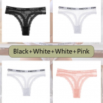 FINETOO 4tk Seksikad naiste pitsist bikiinip&uuml;ksid Madala v&ouml;&ouml;kohaga kirjaga aluspesu stringid naiste G-string l&auml;bipaistvad hingavad intiimsed riided M