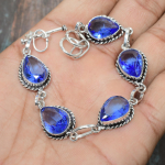 V&otilde;luv Tansaniidi Kvartsi V&auml;&auml;riskivi K&auml;sitsi valmistatud 925 Sterling H&otilde;be K&auml;ev&otilde;ru 7-8 Inches sinine