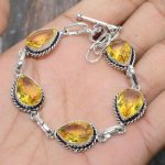 Ilus tsitriinkivi k&auml;sitsi valmistatud ehted 925 sterlingh&otilde;be ehted k&auml;ev&otilde;ru 7-8 Inches kollane