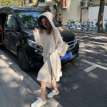 Kapuutsiga kampsun-pullover Naiste s&uuml;gis- ja talvine aluskate, pikk Premium pikkade varrukatega avara kootud kampsun, naiste jaoks One Size beež