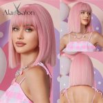 ALAN EATON Pink Bob s&uuml;nteetiline parukas naistele L&uuml;hikesed sirged parukad tukkidega Roosad V&auml;rvilised Cosplay Fake Hair Party Kuumakindel