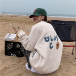 Talvised naiste pusad Topid S&uuml;gisene Korea mood Loomade tikandid Tr&uuml;kkimine Lahtine t&auml;navariietus Palus lukuga dressipluus M valge