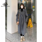 Hall villane mantel S&uuml;gistalvine Korea stiilis Ladus villane mantel lahtine Lihtne keskmise pikkusega villane mantel S hall