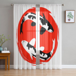 Kaks koi karpkala ja punase p&auml;ikese t&uuml;lli kardinad elutuppa K&ouml;&ouml;gi aknakatted Kodusisustus L&auml;bipaistev kardin laste magamistuppa 135W x 114H(cm)