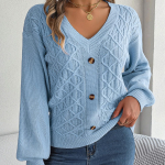 GMXIA naistemood vabaaja &uuml;hev&auml;rvilise tr&uuml;kiga s&uuml;gistalvine pikkade varrukatega V-kaelusega lahtise n&ouml;&ouml;biga Twist Lantern varrukatega pullover kampsun S khaki