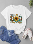 (Aasia suurus) Riietus Naiste vabaaja T-s&auml;rgid L&uuml;hikeste varrukatega mood Faith Flower Print Lady Tee Top Naiste graafilised T-s&auml;rgid S