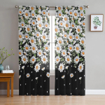 Valge karikakra lillelised l&auml;bipaistvad kardinad elutuppa Magamistoa t&uuml;llkardin k&ouml;&ouml;gi jaoks Voile kardinad ruloopaneelid 135W x 114H(cm) white