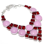 Natural Pink Chalcedony Gemstone Handmade 925 Sterling Silver Necklace 18 v1e98