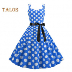 Naiste kleit Retro A-kujuline, suur kiik, liibuv k&otilde;rge v&ouml;&ouml;koht, vibu Dekoratsioon Varrukateta V-kaelusega taga T&otilde;mblukk t&auml;piprint Kontrastv&auml;rviline peokleit. S must