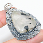 Natural Black Rutile Gemstone Handmade 925 Sterling Silver Pendant 2.48 g4e56