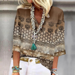 Naiste s&auml;rgipluus vabaaja s&auml;rgid 3/4 varrukatega tr&uuml;kitud V-kaelusega topid T-s&auml;rgid T-s&auml;rgid L sinine