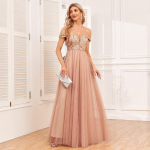 GMXIA &Otilde;lalt Vaba HALTER Double V-kaelusega Litritega Tikitud Patchwork Peokleit Elegantne A-l&otilde;ikeline T&uuml;llkleit S kuld