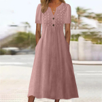 Suvekleidid naistele Suvine Boho Maxi kleit l&uuml;hikeste varrukatega V-kaelusega kleidid Moodne taskutega kleit L roosa