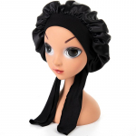 Laste siidist satiinist &ouml;&ouml;une m&uuml;ts, lai reguleeritav elastne juuksekapoti m&uuml;tsi peakate must