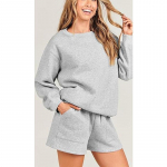 Naiste kevade ja s&uuml;gise &uuml;hev&auml;rviline kapuuts, vabaaja kaheosaline &uuml;likond S helehall v&auml;rv