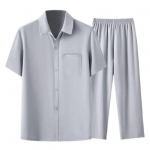 2tk/komplekt Meeste suvekomplekt L&uuml;hikeste varrukatega &uuml;herealine s&auml;rk elastne v&ouml;&ouml;koht, sirge laia s&auml;&auml;rega pikad p&uuml;ksid, &uuml;hev&auml;rviline vabaaja riietus M tumehall v&auml;rv