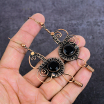 Natural Black Spinel Gemstone Copper Wire Wrap Jewelry Earring 3.78 i5f55