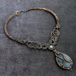Natural Labradorite, Moonstone Copper Wire Wrap Jewelry Necklace 18 m1l83