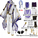 Anime M&auml;ng Genshin Impact Ayato Kamisato Cosplay Kost&uuml;&uuml;m Aksessuaarid T&auml;iskomplekt - Mantel p&uuml;ksid parukas vormiriietus Meeste &uuml;likond Karnevalipeo Riietus Halloween 2xl