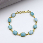 Naturaalne Larimar Kivist Kollase Kullaga K&auml;ev&otilde;ru, 925 Sterling H&otilde;be, S&uuml;nnip&auml;evakivi K&auml;ev&otilde;ru, Disaineri K&auml;ev&otilde;ru, Pulmakingitused 7 Inch